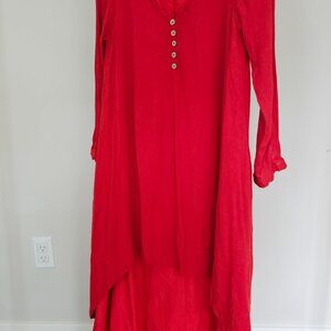 Red cotton multi-layered bohemian maxi / kaftan dress